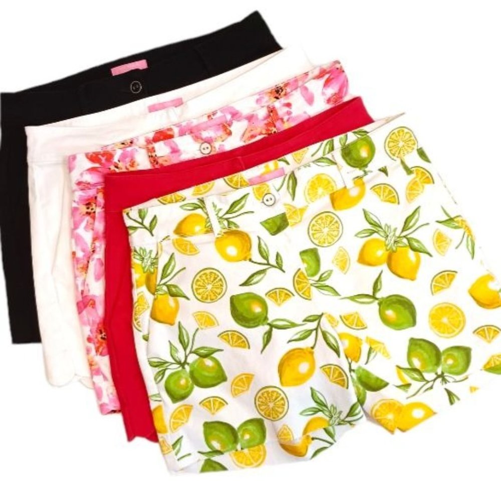 ISAAC MIZRAHI WMN'S Sz 8 LOT, Bundle of 5 Pairs Summer Shorts Solid, Print Lemon - Picture 1 of 12